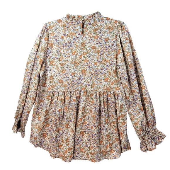 Hailey and Co Peasant Blouse Womens M Floral Fairy Ruffle Puff Sleeve Colorful - Picture 2 of 13